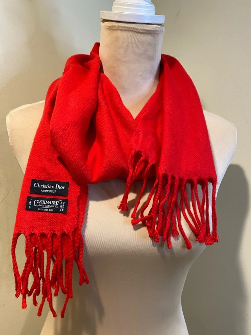 Dior Vibrant Red Fringed Scarf